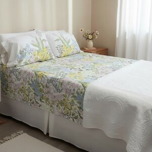 Vintage 80's Sears Floral Double Flat Sheet & Pillowcase Set